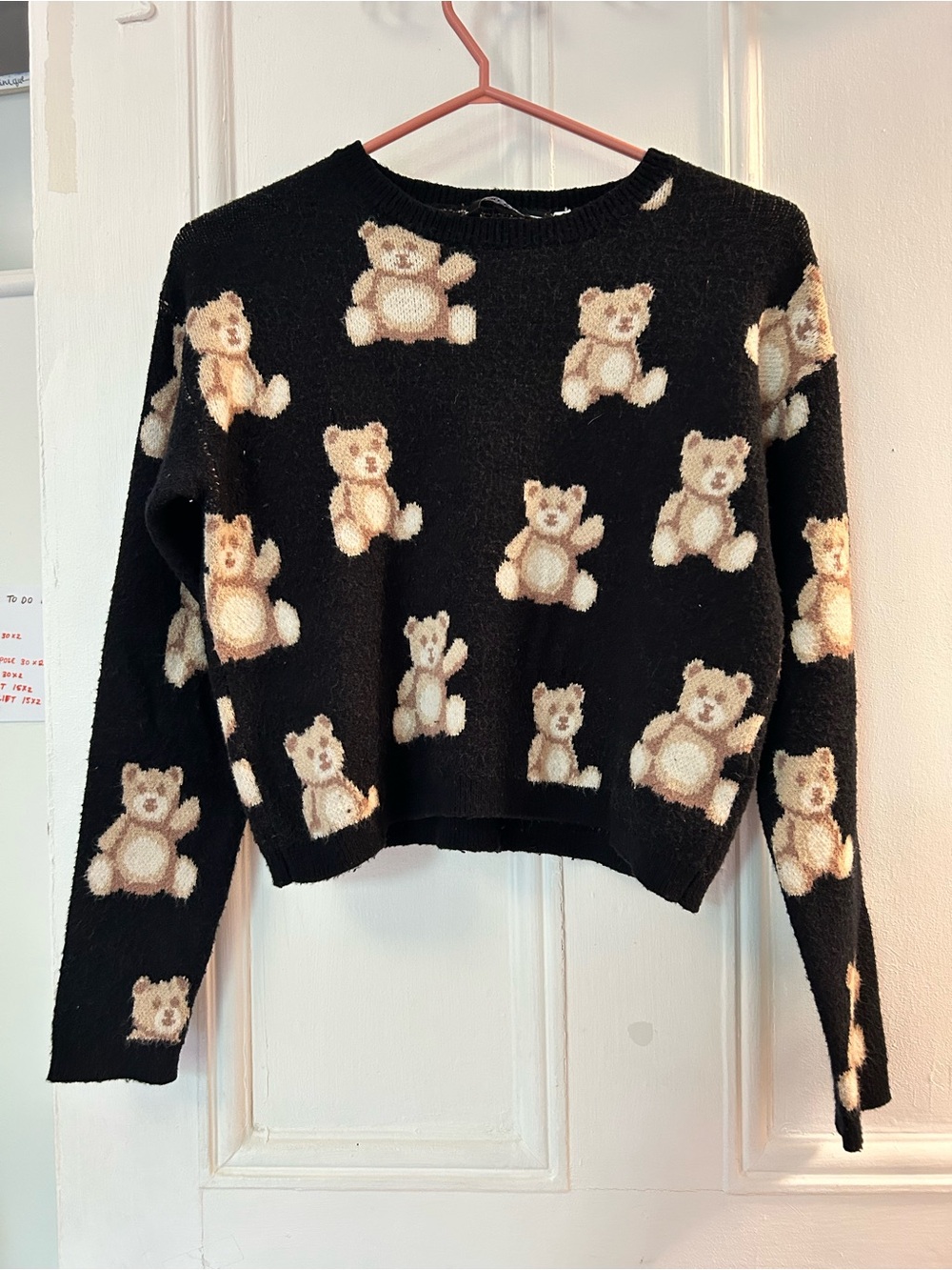 Kids Black Teddy Bear Crewneck Sweater